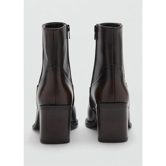 MNG BY MANGO LEATHER ANKLE BOOTS WITH BLOCK HEEL BROWN 9.5 eur 40 - Picture 5 of 5